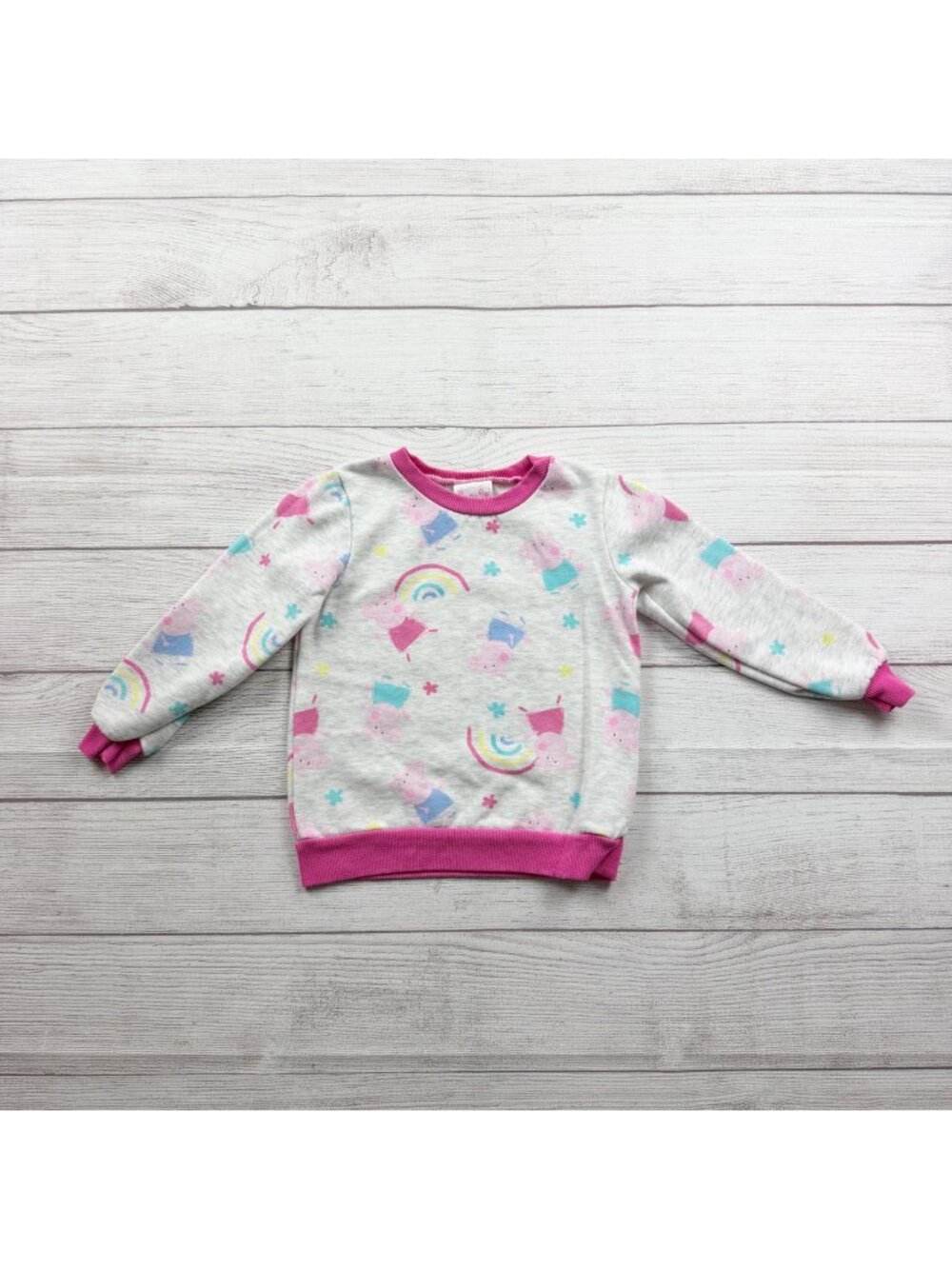Peppa Pig Girls Rainbow Long Sleeve Sweatshirt Pink Trim Pullover 4T
